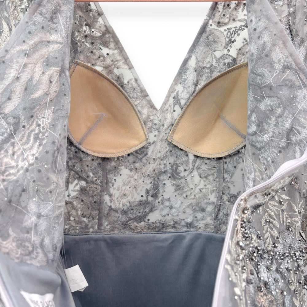 Mac Duggal NEW Gray Long Sleeve Beaded Applique Embroidered Gown $798 - Size 10‎ - Picture 12 of 14